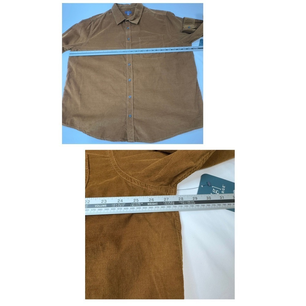 George‎ Mens Corduroy Button Down Shirt Long Sleeve Brown Size 2XL (New) - Picture 10 of 11